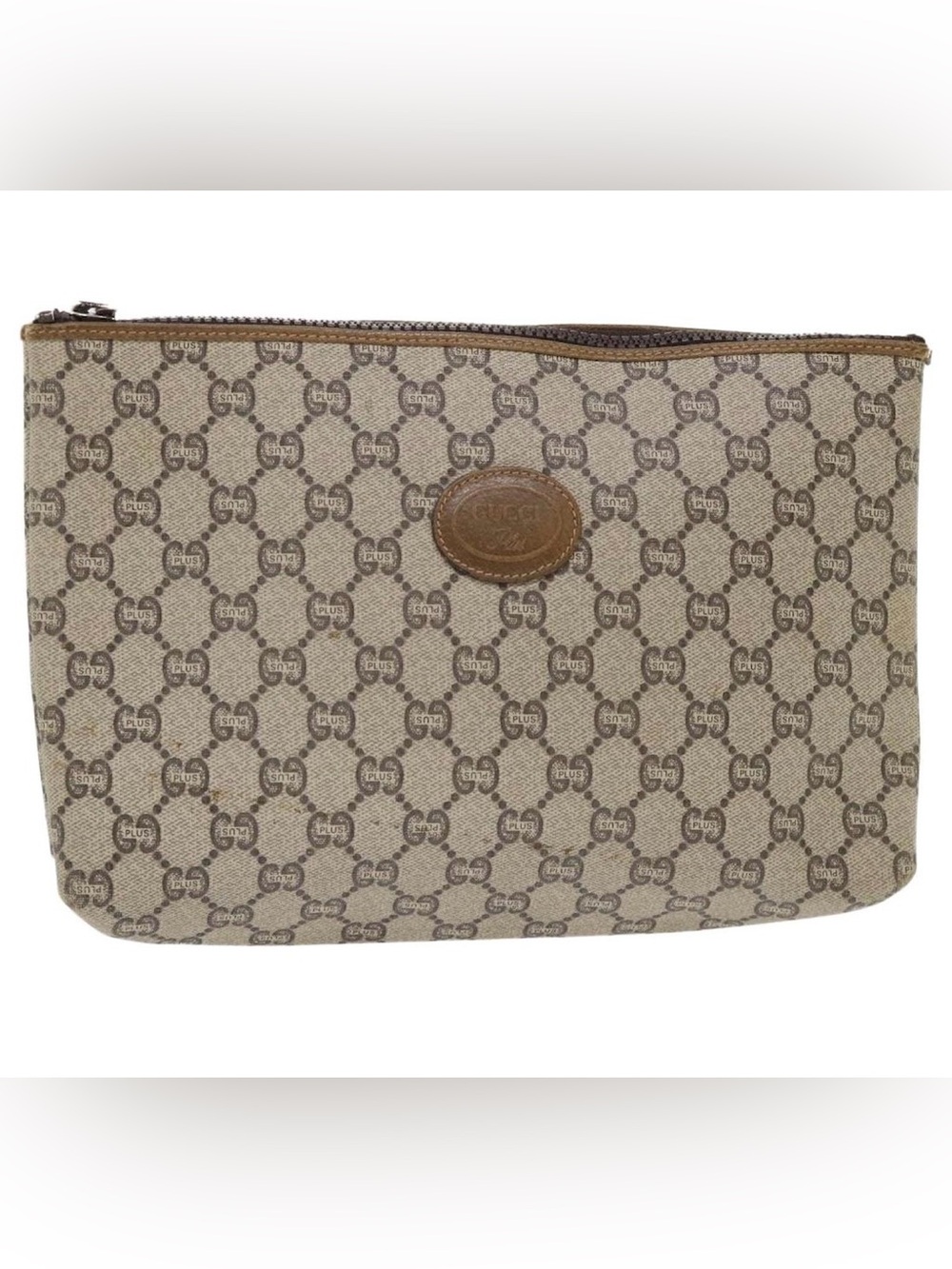 Gucci Beige Monogram Canvas pouch with Brown Trim